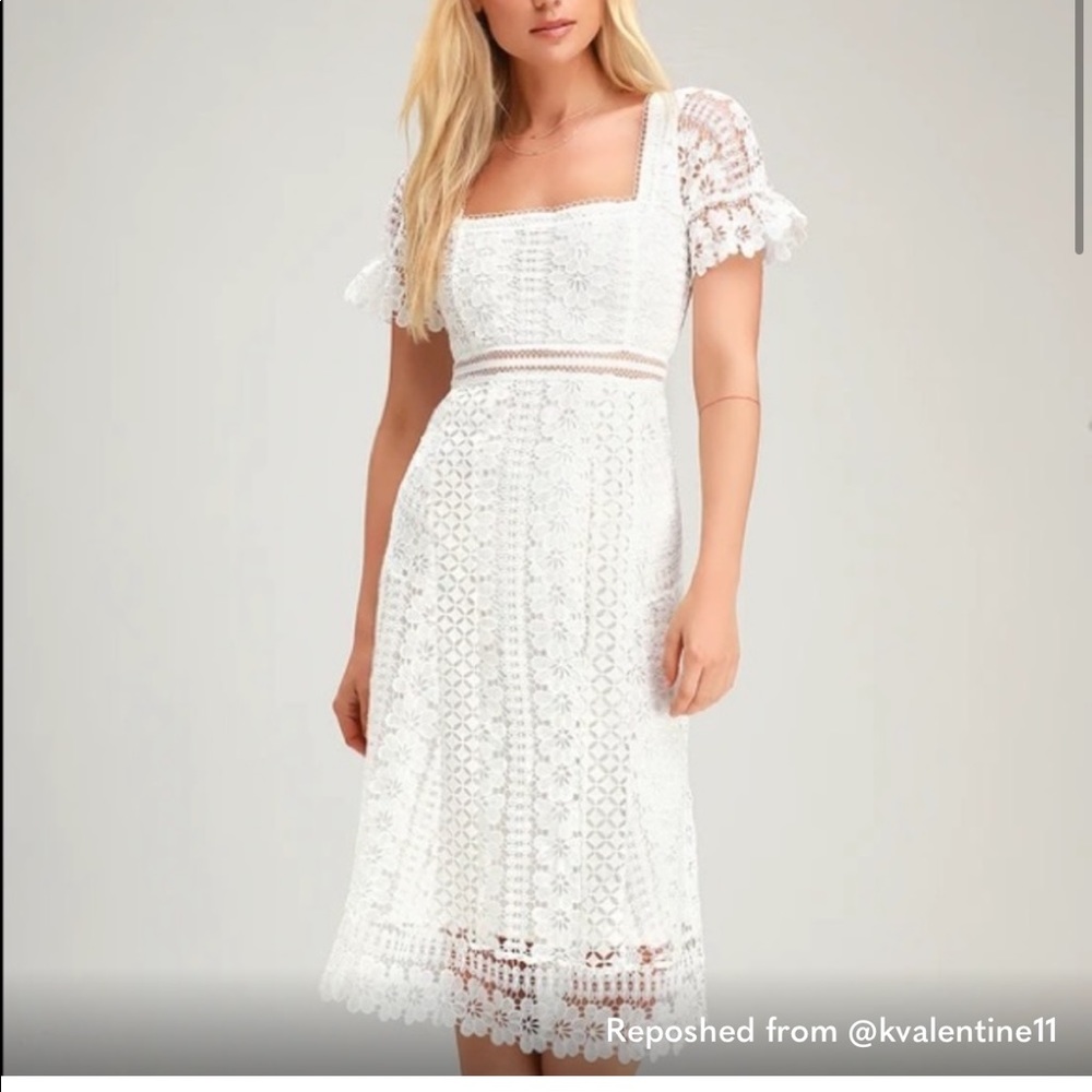 White lace dress. Wore this to my bridal shower. So many compliments :)